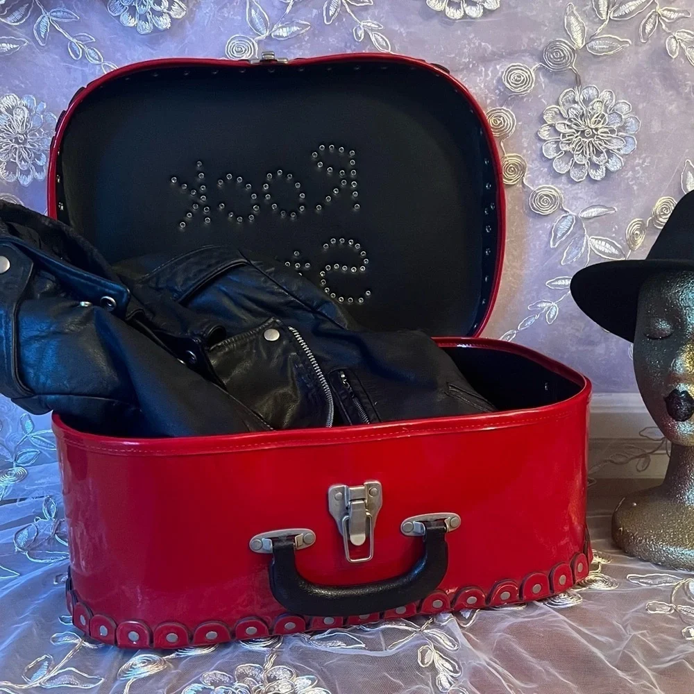 Red ‘Rock Star’ Studded Suitcase with Latch Lock